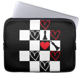 Chessboard Heart Valentijnsdag B&W Laptop Sleeve