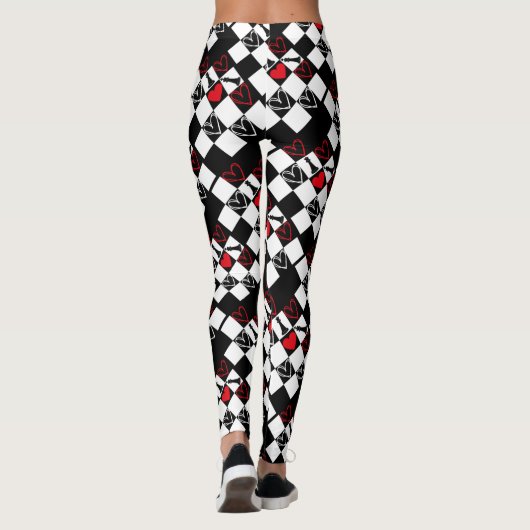 Chessboard Heart Valentijnsdag B&W Leggings (Achterkant)