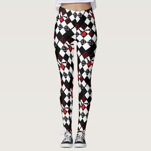 Chessboard Heart Valentijnsdag B&W Leggings (Voorkant)