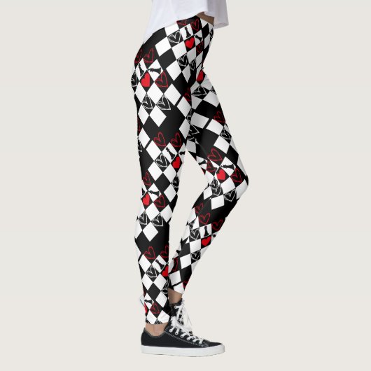 Chessboard Heart Valentijnsdag B&W Leggings (Rechts)