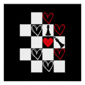 Chessboard Heart Valentijnsdag B&W Perfect Poster (Voorkant)