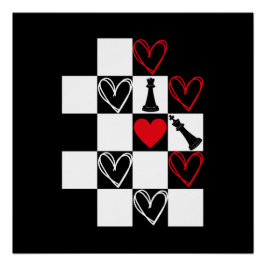 Chessboard Heart Valentijnsdag B&W Perfect Poster