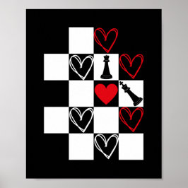 Chessboard Heart Valentijnsdag B&W Poster