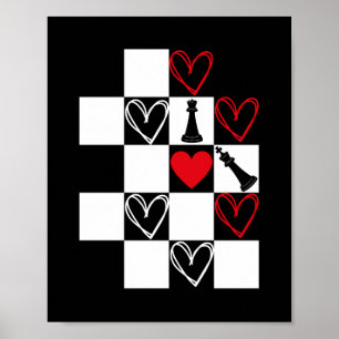 Chessboard Heart Valentijnsdag B&W Poster