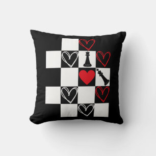 Chessboard Heart Valentijnsdag B&W Sierkussen