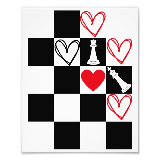 Chessboard Heart Valentijnsdag zwart-wit Foto Afdruk (Voorkant)