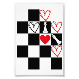 Chessboard Heart Valentijnsdag zwart-wit Foto Afdruk