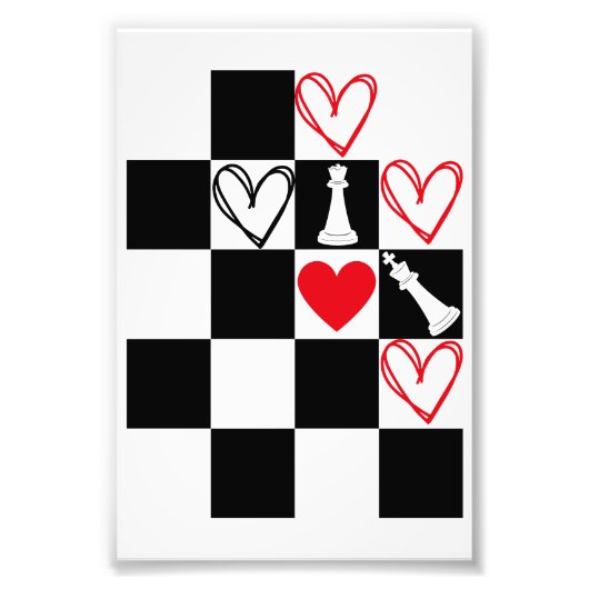 Chessboard Heart Valentijnsdag zwart-wit Foto Afdruk (Voorkant)