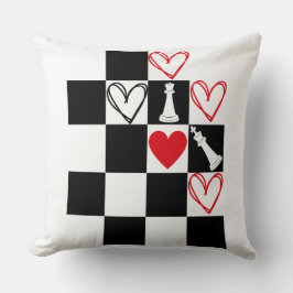 Chessboard Heart Valentijnsdag zwart-wit Kussen