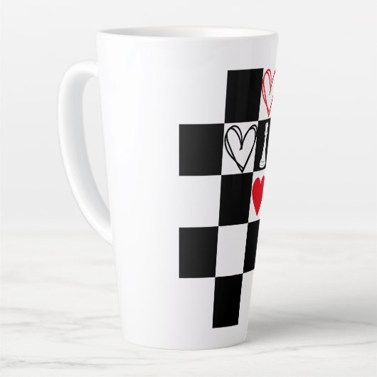 Chessboard Heart Valentijnsdag zwart-wit Latte Mok (Linkerhoek)