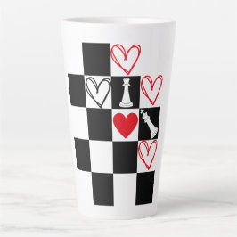 Chessboard Heart Valentijnsdag zwart-wit Latte Mok