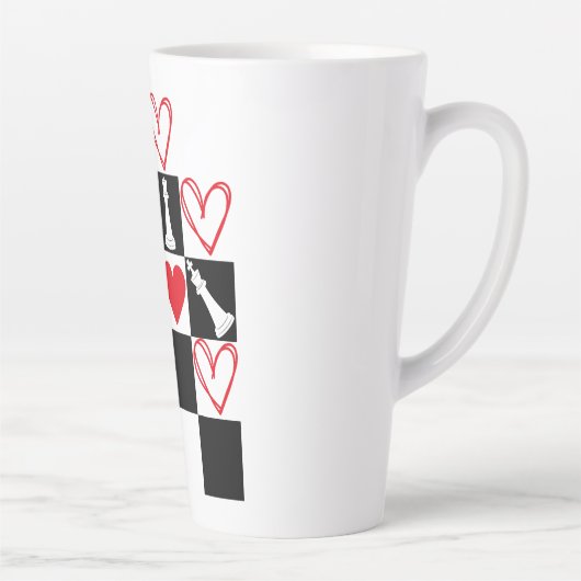 Chessboard Heart Valentijnsdag zwart-wit Latte Mok (Rechts)