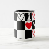 Chessboard Heart Valentijnsdag zwart-wit Mok (Midden)