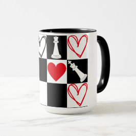 Chessboard Heart Valentijnsdag zwart-wit Mok