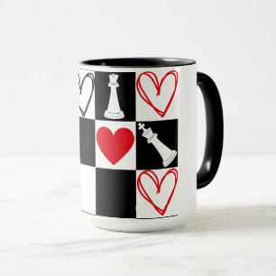 Chessboard Heart Valentijnsdag zwart-wit Mok