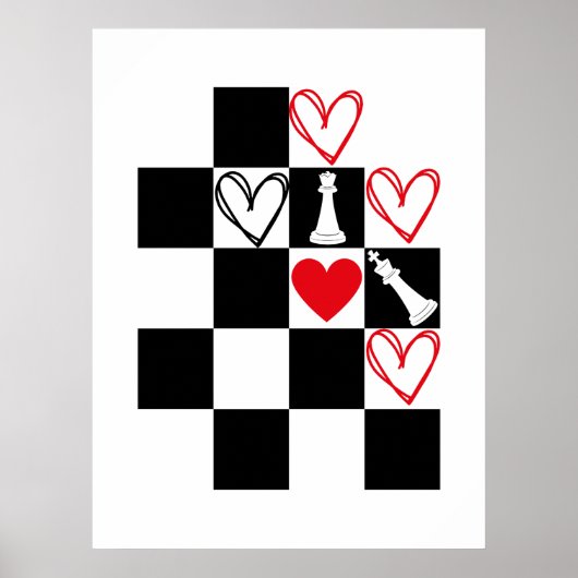 Chessboard Heart Valentijnsdag zwart-wit Poster (Voorkant)