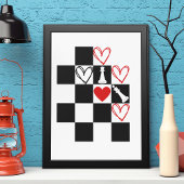 Chessboard Heart Valentijnsdag zwart-wit Poster