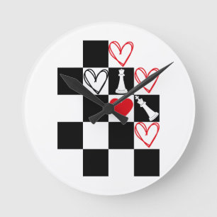 Chessboard Heart Valentijnsdag zwart-wit Ronde Klok