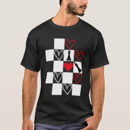 Chessboard Heart Valentijnsdag zwart-wit T-shirt