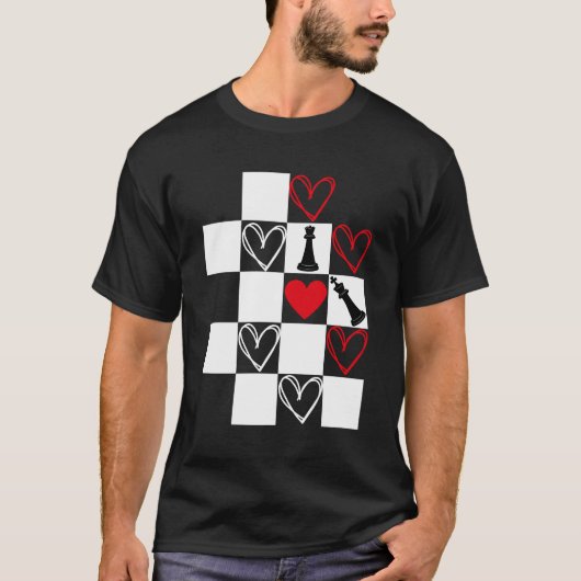 Chessboard Heart Valentijnsdag zwart-wit T-shirt (Voorkant)