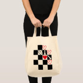 Chessboard Heart Valentijnsdag zwart-wit Tote Bag (Voorkant (product))