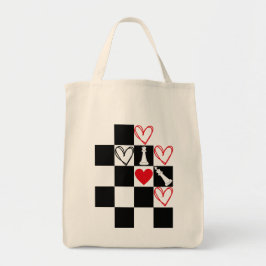 Chessboard Heart Valentijnsdag zwart-wit Tote Bag