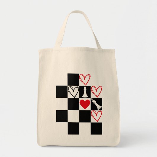Chessboard Heart Valentijnsdag zwart-wit Tote Bag (Voorkant)