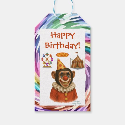 Chester, chimpansee clown cadeaulabel (Voorkant)