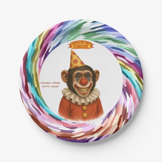 Chester de chimpansee clown papieren bordje (Voorkant)