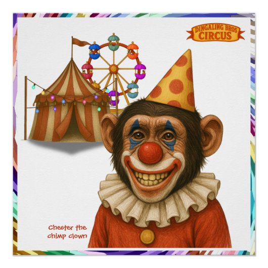 Chester de chimpansee clown perfect poster (Voorkant)