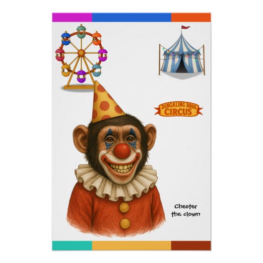 Chester de chimpansee clown perfect poster (Voorkant)