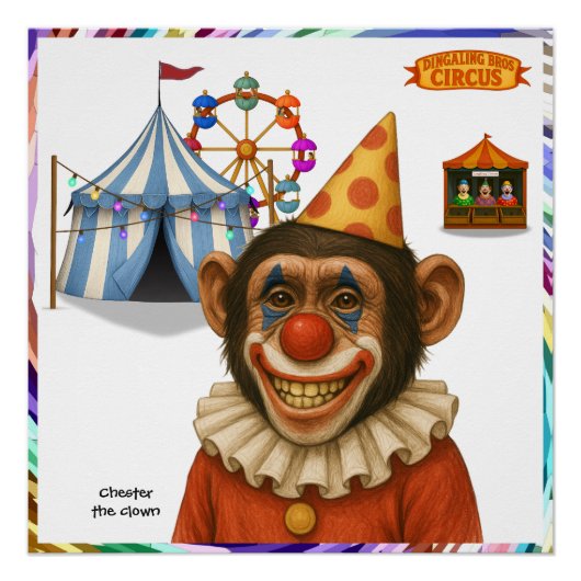 Chester de chimpansee clown perfect poster (Voorkant)