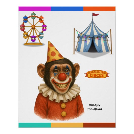 Chester de chimpansee clown perfect poster (Voorkant)