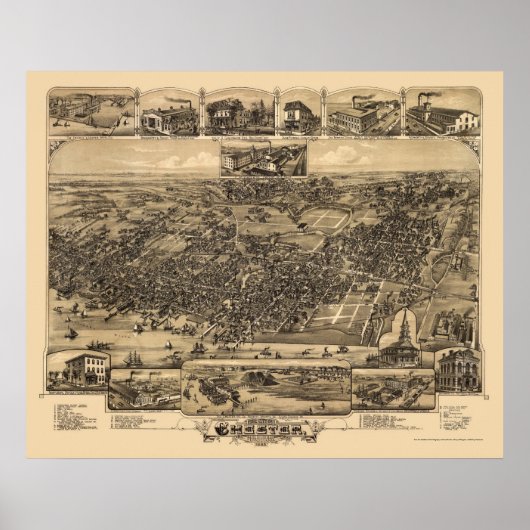 Chester, PA Panorama Map - 1885 Poster (Voorkant)