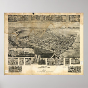 Chestertown Maryland 1907 Antiek Panorama Poster