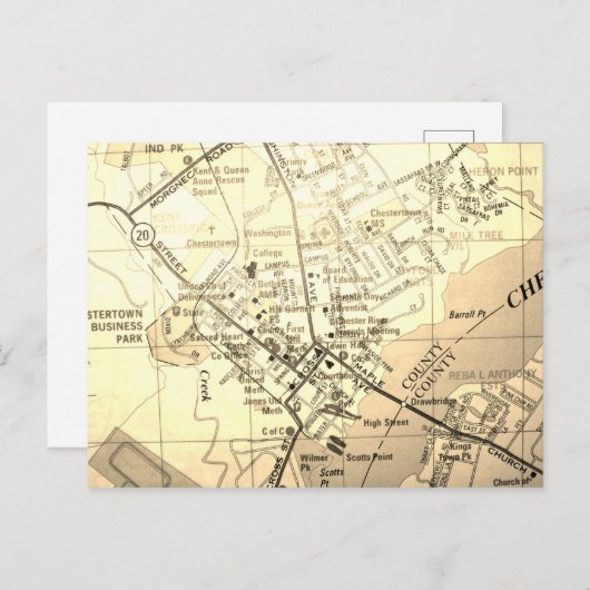 Chestertown, MD Map Briefkaart (Voorkant / Achterkant)