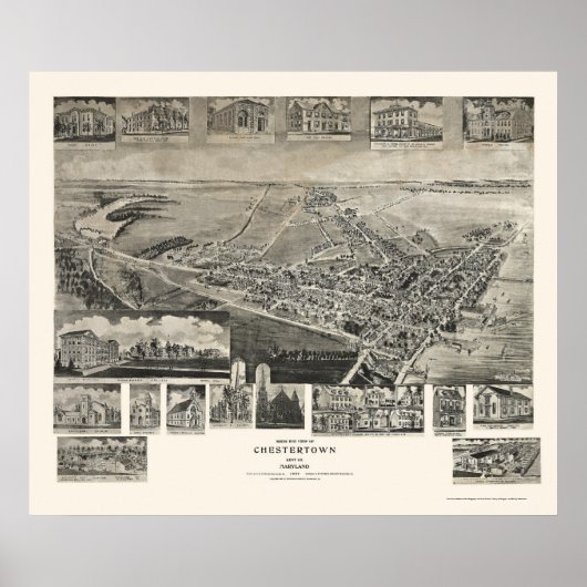 Chestertown, MD Panoramic Map - 1907 Poster (Voorkant)