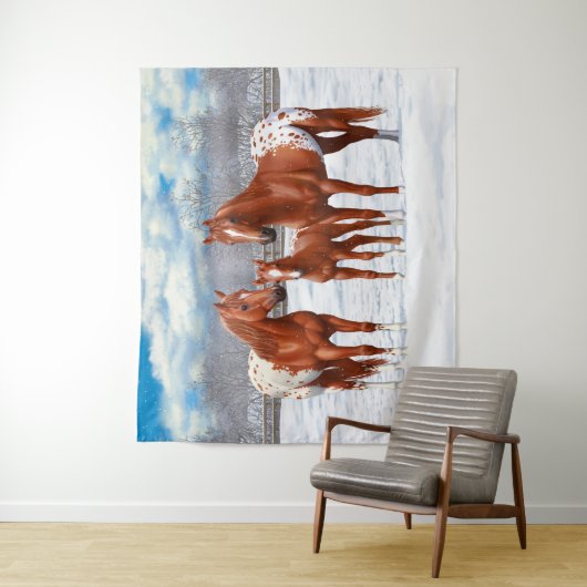 Chestnut Appaloosa Sorrel Quarter Paarden in sneeu Wandkleed (In situ)