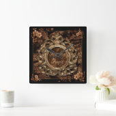 Chestnut Brocade & Tempus Fugit script Wall Clock Vierkante Klok (Huis)