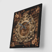 Chestnut Brocade & Tempus Fugit script Wall Clock Vierkante Klok (Hoek)