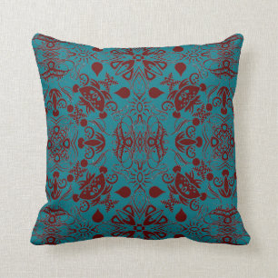 Chestnut Brown en Dark Turquoise Flourishes Kussen