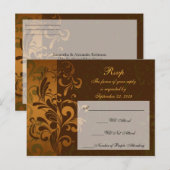 Chestnut Brown Gold/Green RSVP Reply Briefkaart (Voorkant / Achterkant)