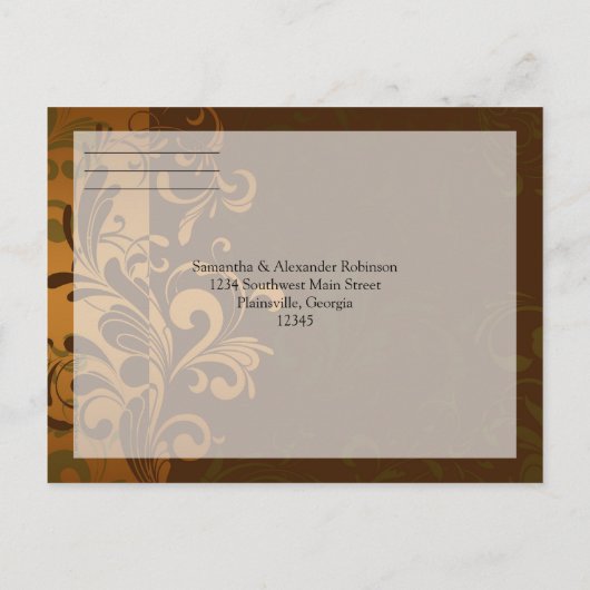 Chestnut Brown Gold/Green RSVP Reply Briefkaart (Achterkant)