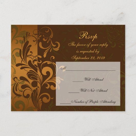 Chestnut Brown Gold/Green RSVP Reply Briefkaart (Voorkant)