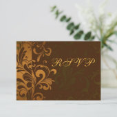 Chestnut Brown Gold/Green Swirl RSVP Reageer Kaart (Staand voorkant)