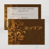 Chestnut Brown Gold/Green Swirl RSVP Reageer Kaart (Voorkant / Achterkant)