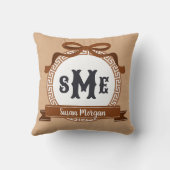Chestnut Brown Reverse Greek Key Bow Monogram Kussen (Achterkant)