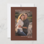 Chestnut Brown Vertical Photo Minimalist Weddensch Save The Date (Voorkant)