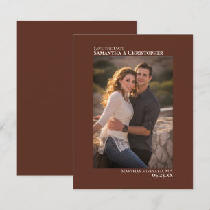Chestnut Brown Vertical Photo Minimalist Weddensch Save The Date