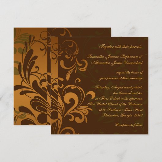 Chestnut bruin goud/groene zwijn bruiloft kaart (Voorkant / Achterkant)